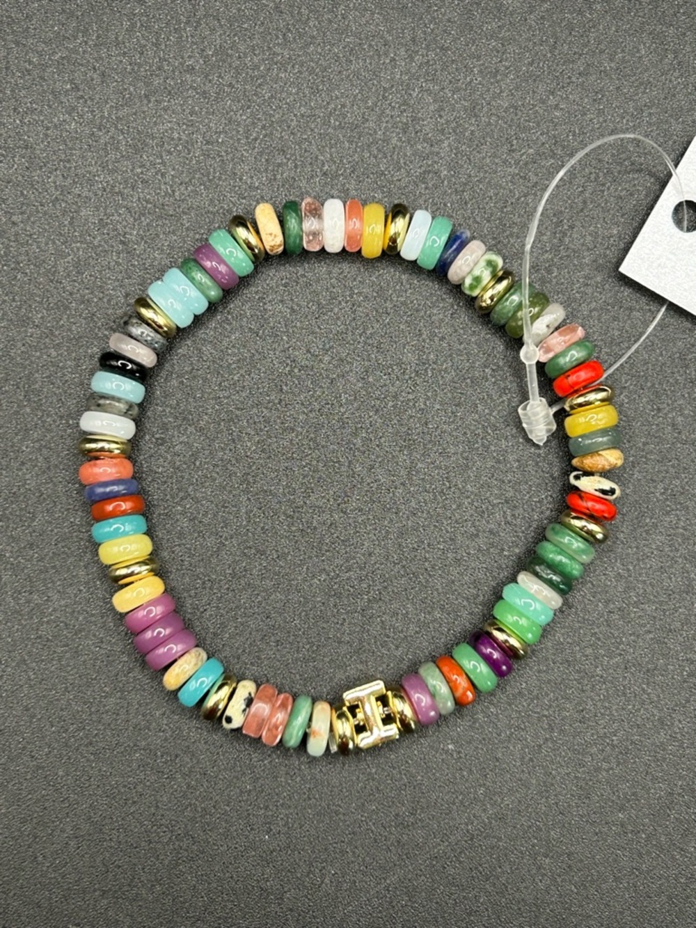 Multicolor Beaded Stretch Bracelet with Gold “I” Initial